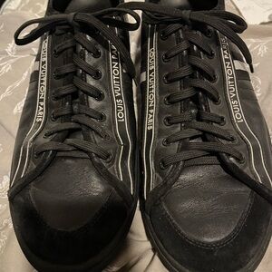 Louis Vuitton Black Low-Top Lace-Up Sneakers with White Trim